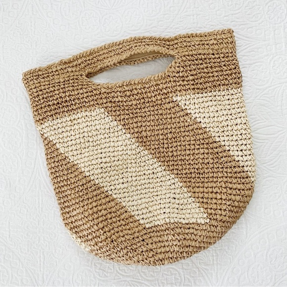 Free People Lined Seagrass Bag, Diagonal Two-Tone‎ - Picture 1 of 7